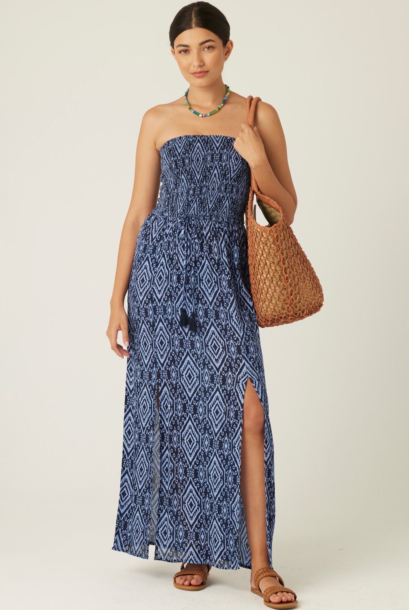 Blue Strapless Printed Dress Apex Ethical Boutique