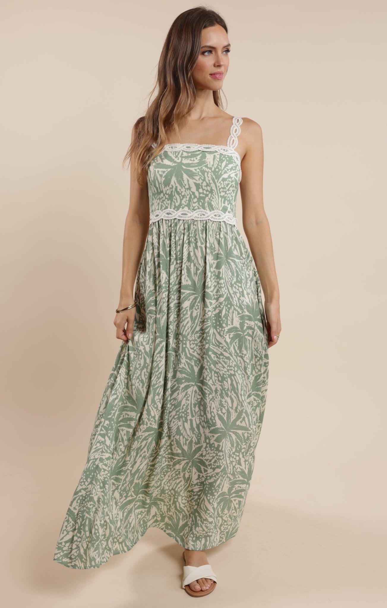 Rose & Lee Co Kalani Palm Whispers Dress, Sage/Cream unknown