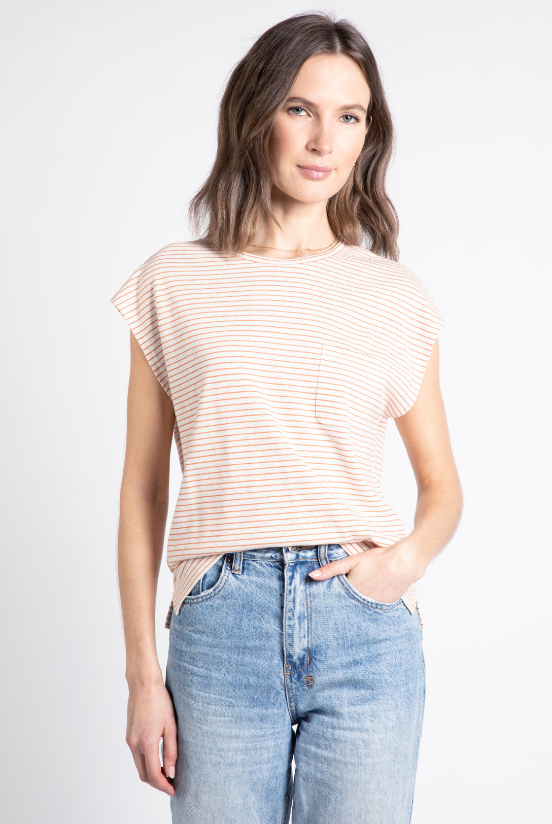 Off White/Sienna Striped Short Sleeve Top Apex Ethical Boutique