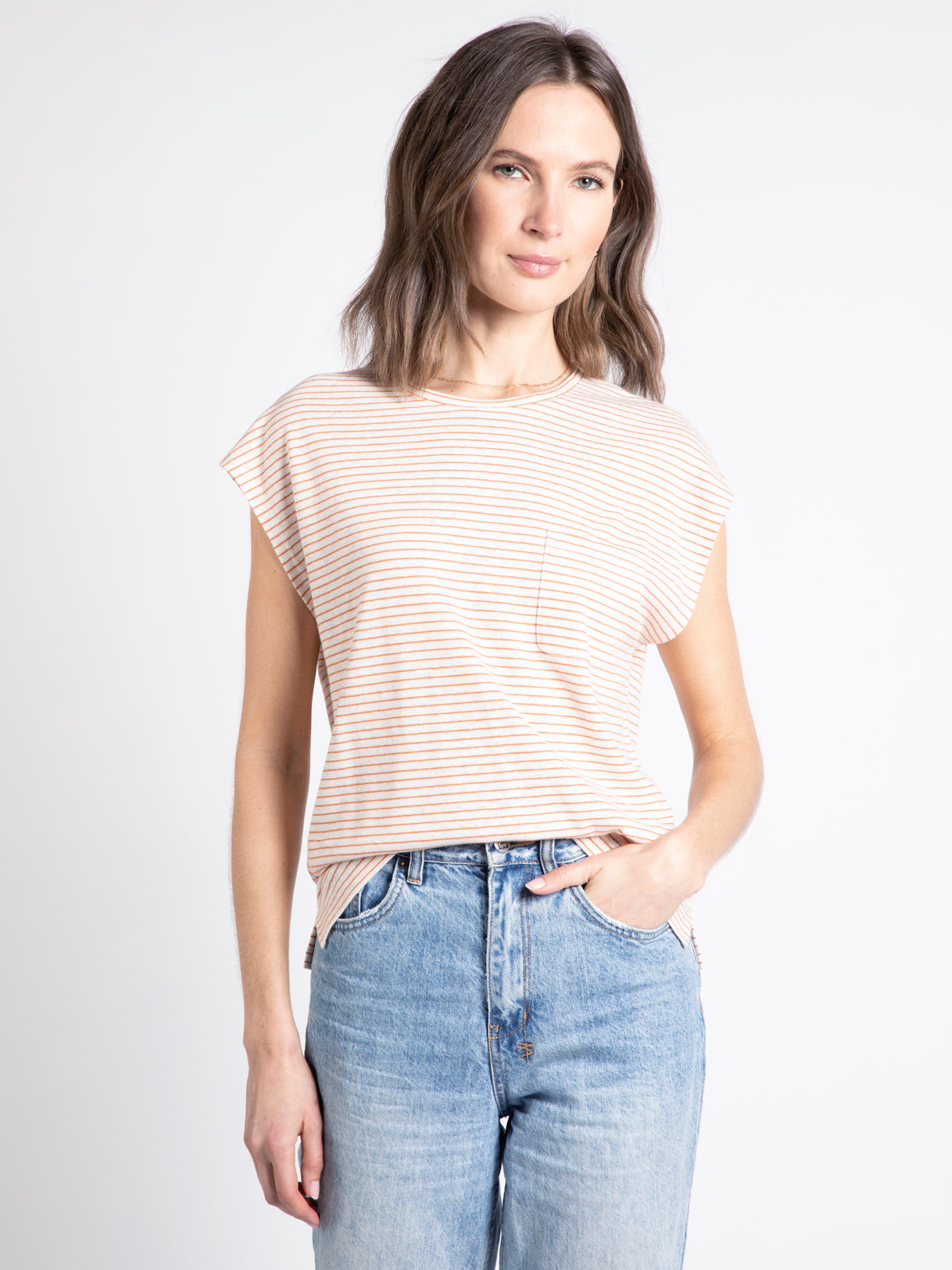 Off White/Sienna Striped Short Sleeve Top Apex Ethical Boutique
