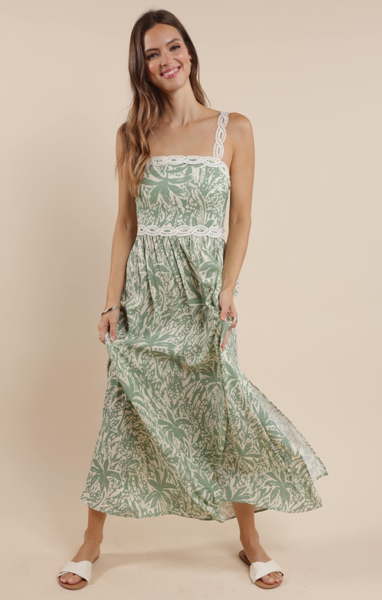 Rose & Lee Co Kalani Palm Whispers Dress, Sage/Cream unknown