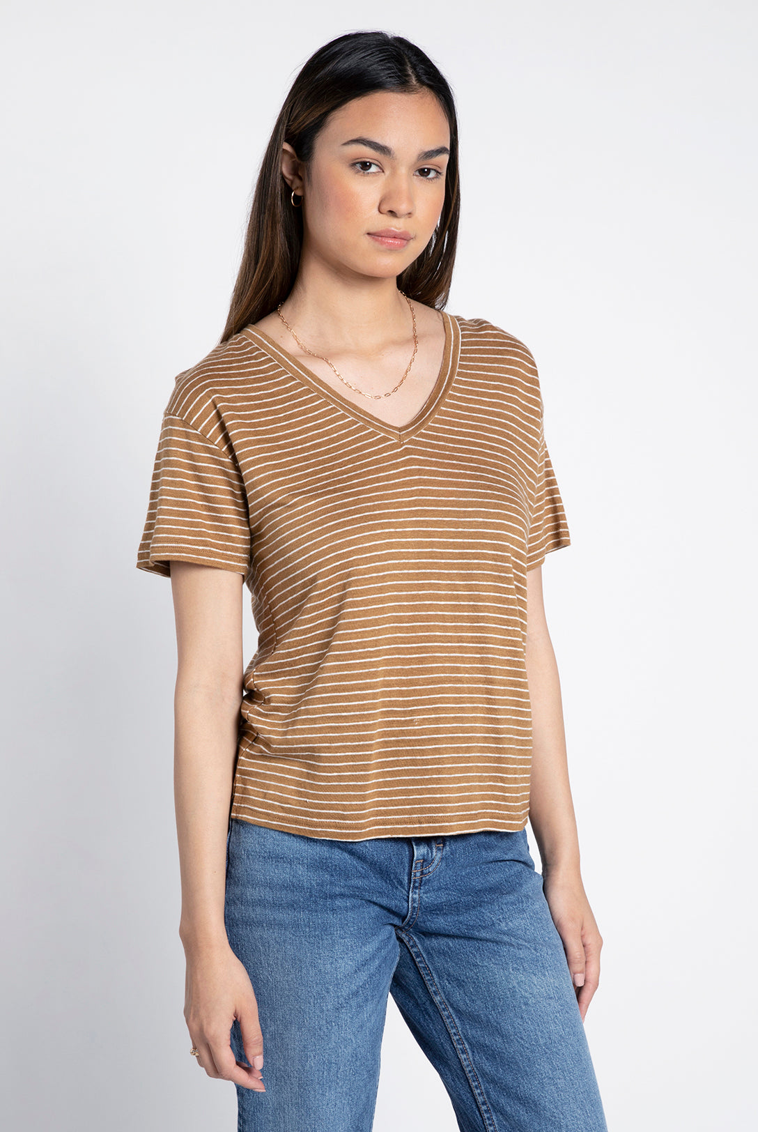 Brown Striped Short Sleeve Top Apex Ethical Boutique