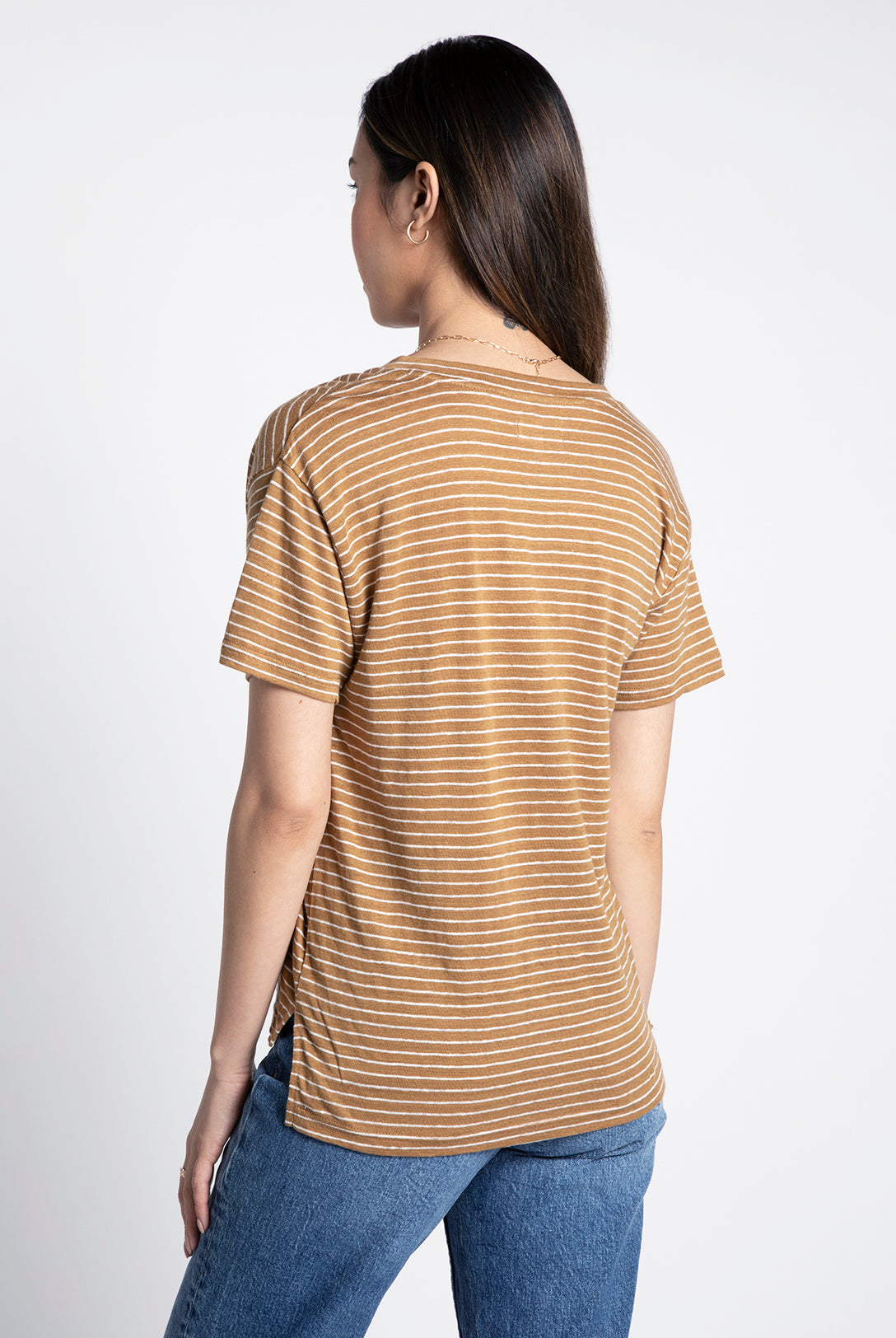 Brown Striped Short Sleeve Top Apex Ethical Boutique