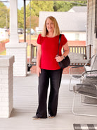 red short sleeve work top