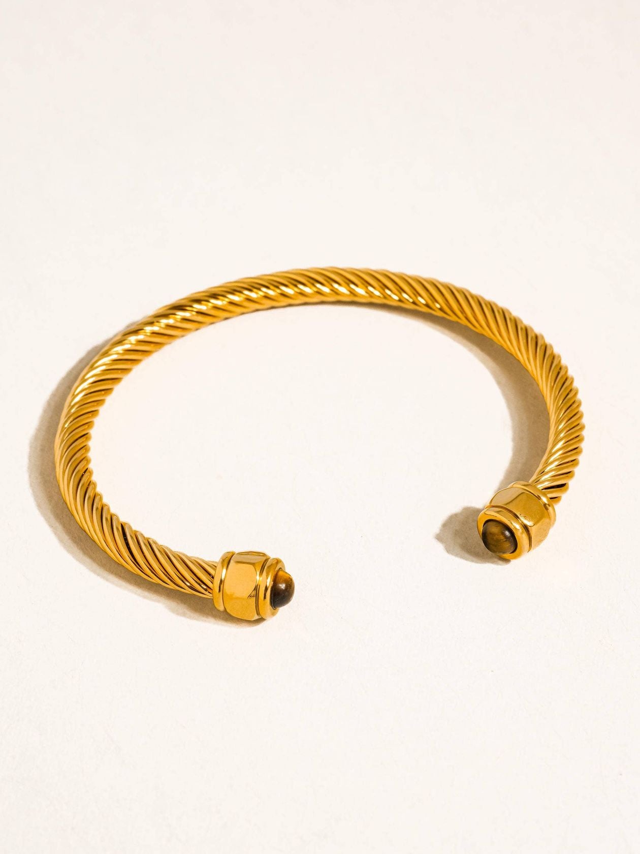 Rose & Lee Co Vail Brown Stone Braided Bangle, 18k Gold Bracelets