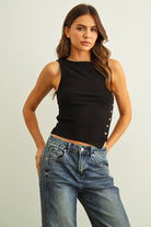 Ribbed Button Detailing Tank