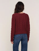 Burgundy Long Sleeve Button up Cardigan with Knitted Flowers