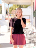 Velvet Short Sleeve Black Top
