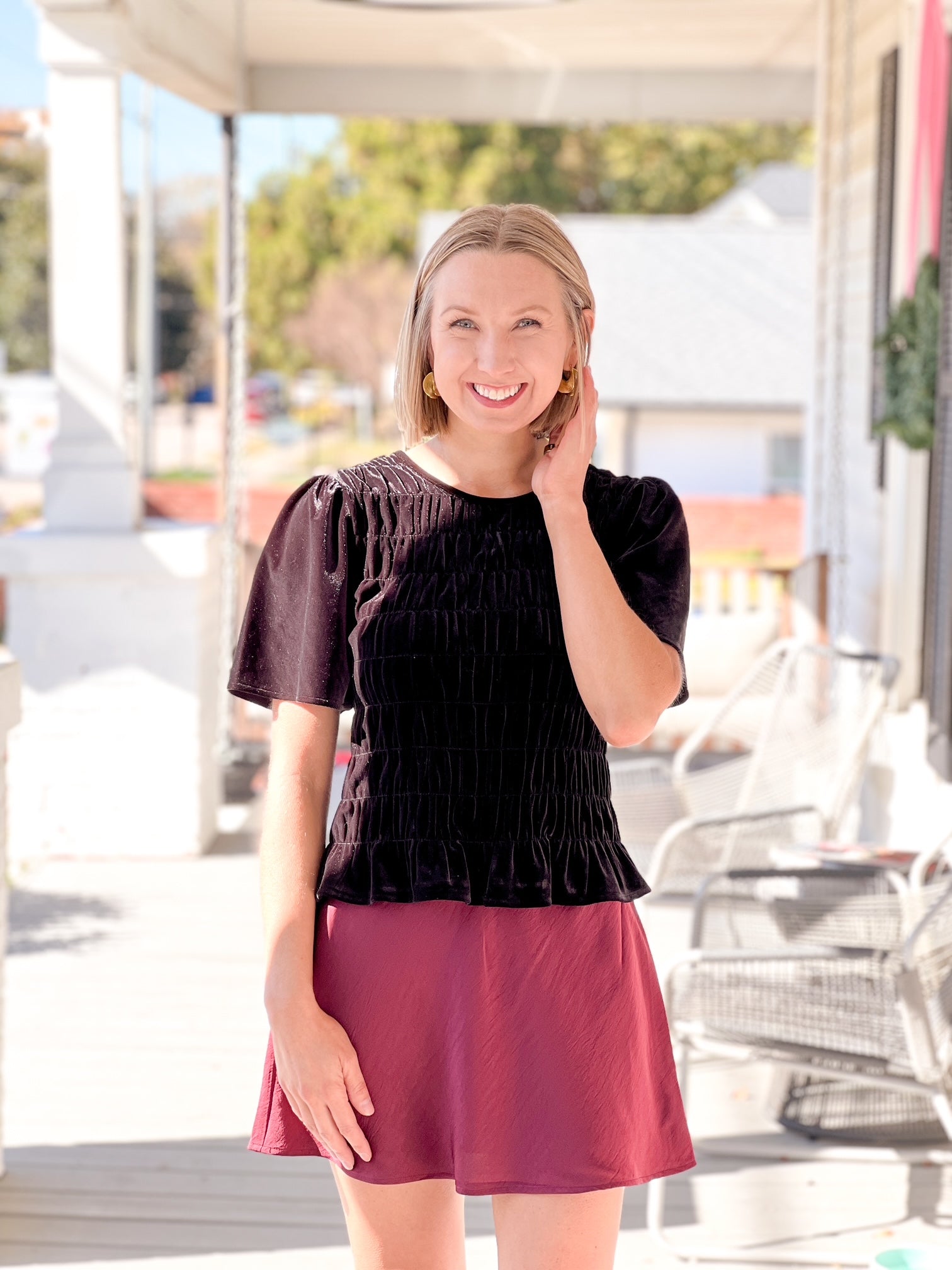 Velvet Short Sleeve Black Top