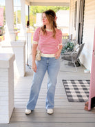 Rose & Lee Co Norine Top, Vanilla Ice/Pink Stripe short sleeve