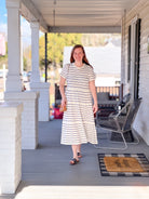 White and Black Striped Short Sleeve Dress