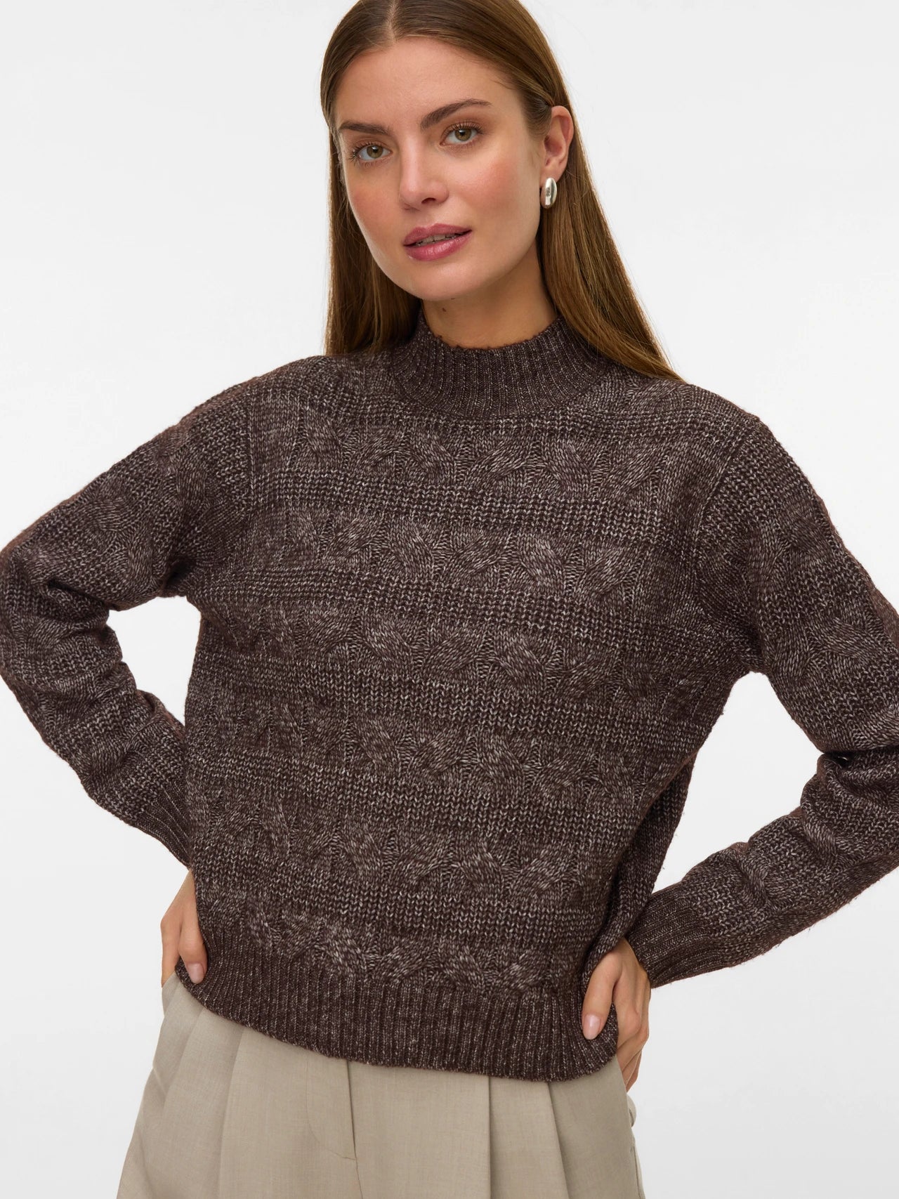 Brown Knitted Long Sleeve Sweater