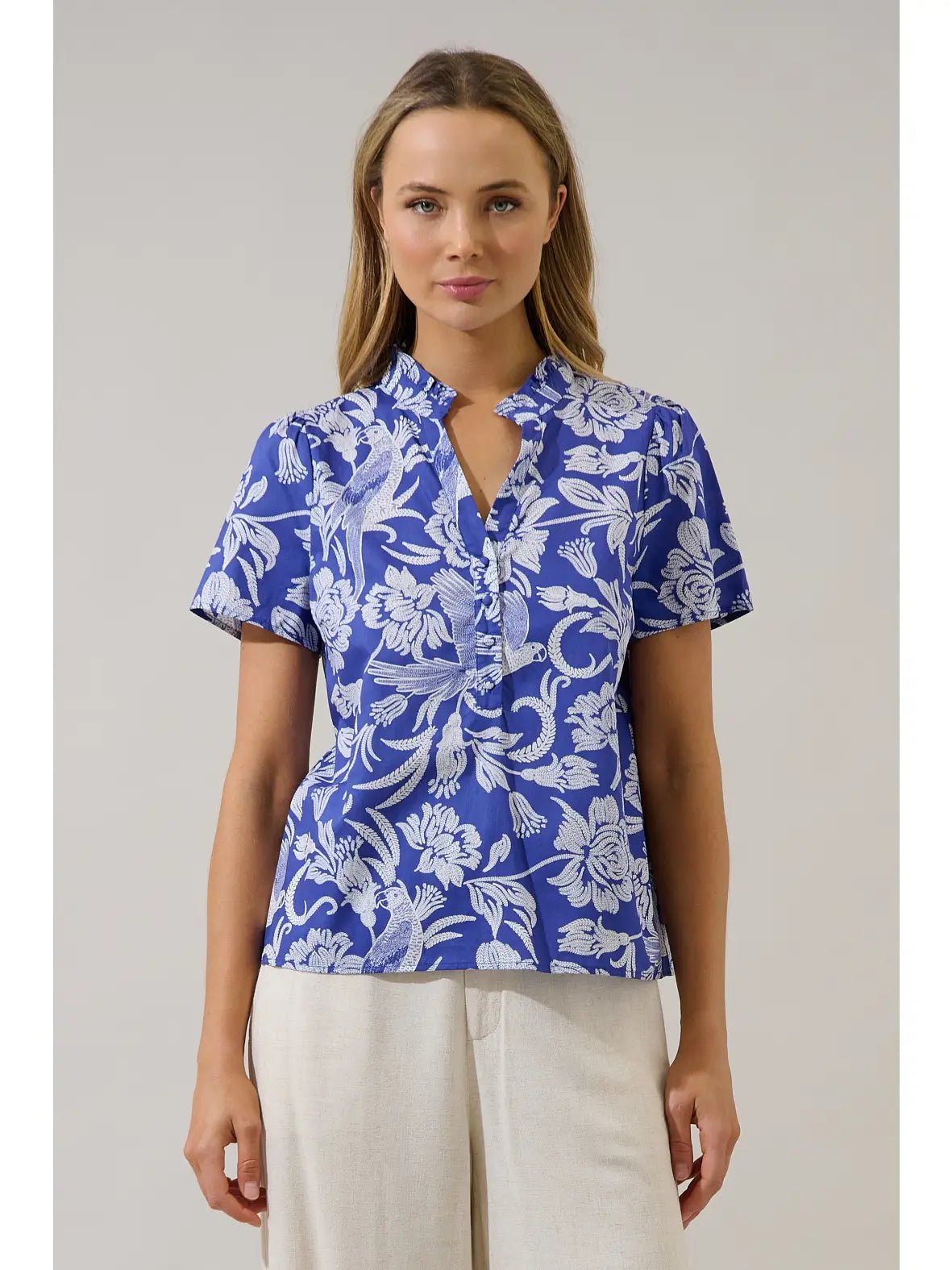 Rose & Lee Co Viry Top, Navy/White Work Tops