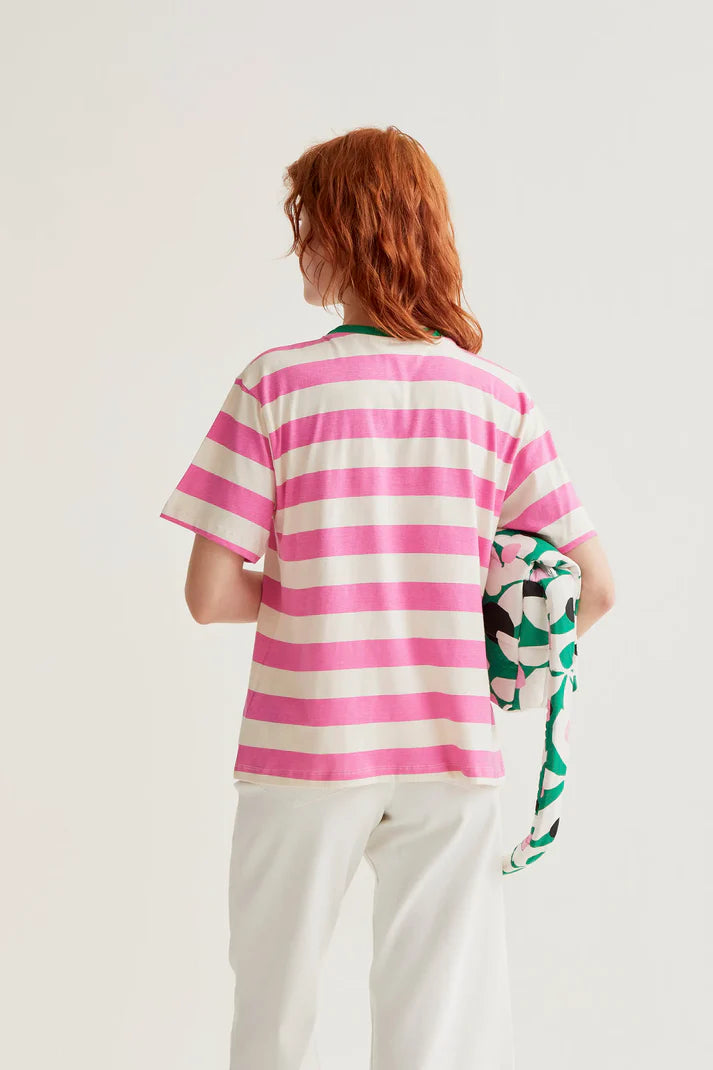 T-shirt with pink and white striped print