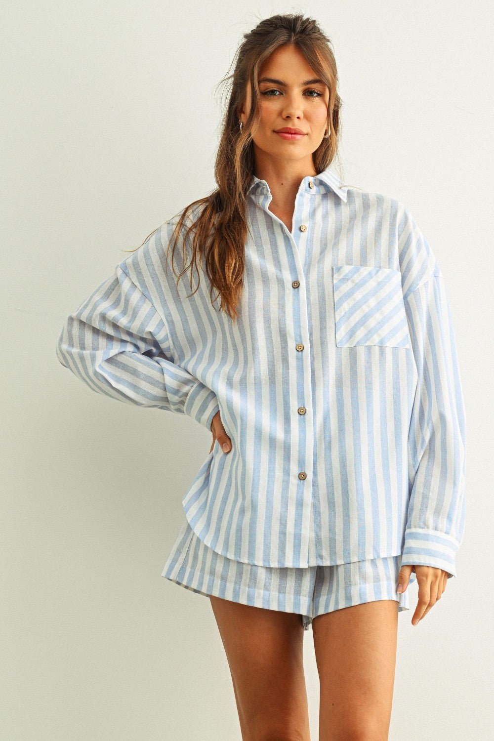 Rose & Lee Co Walker Top, Blue Stripe Long Sleeve