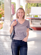 Washed Grey Short Sleeve V-Neck Top