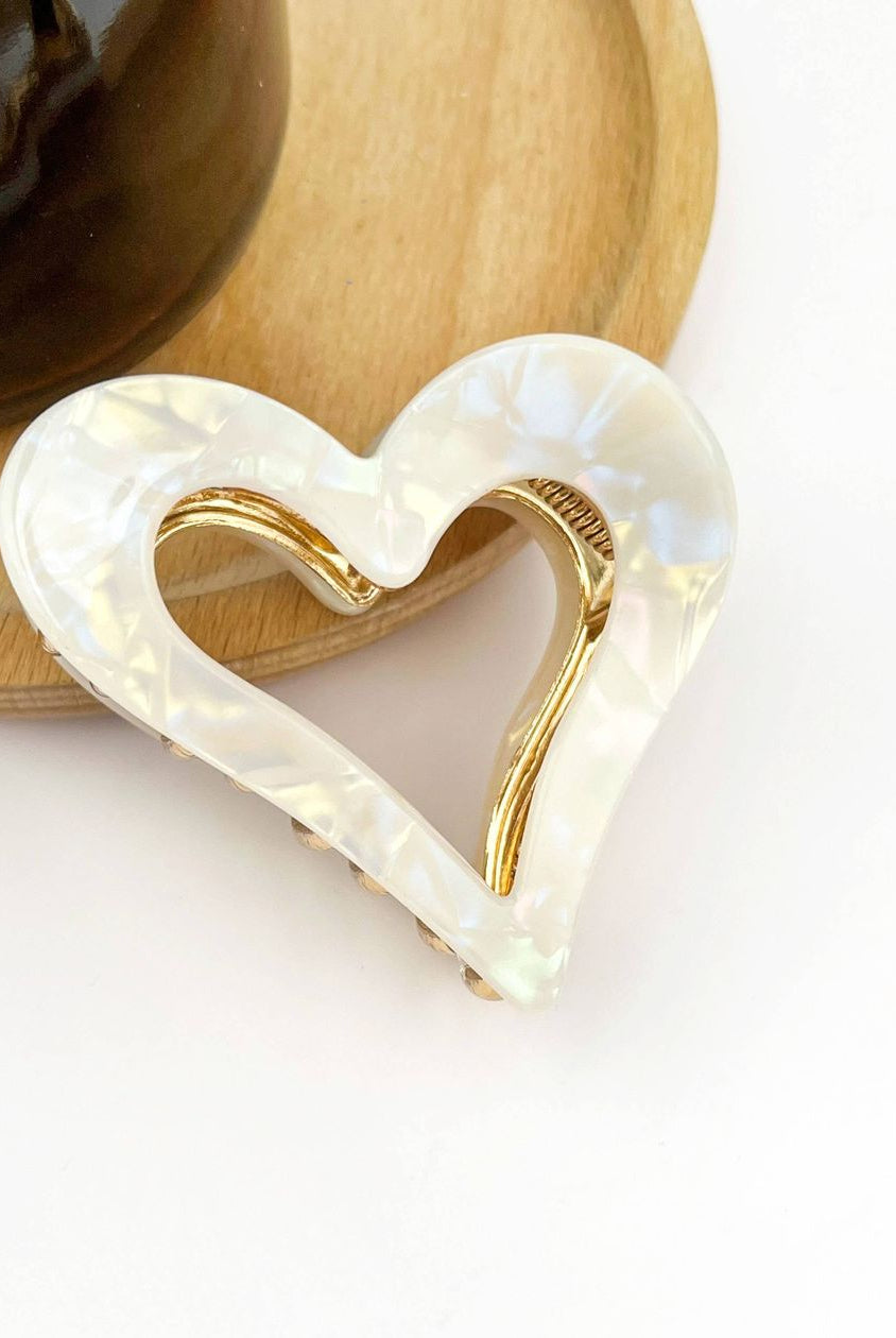 Rose & Lee Co Heart Claw Clip, White Accessories
