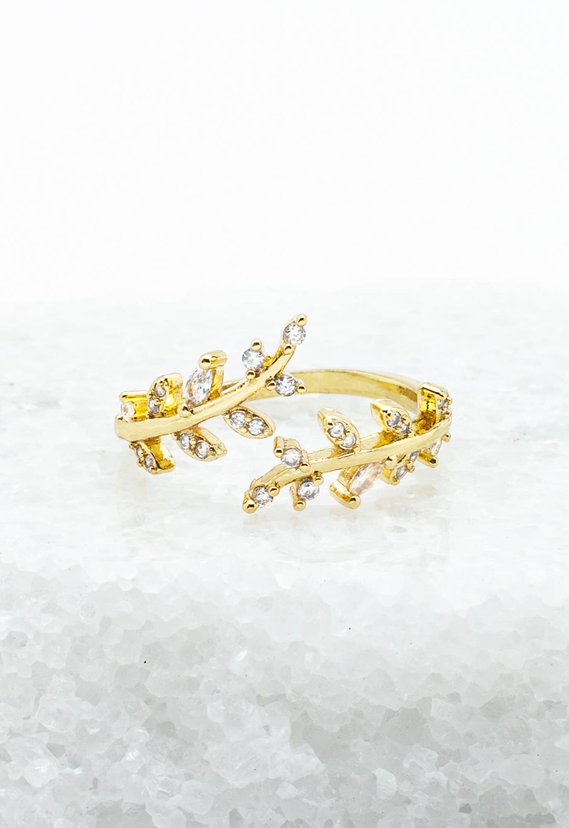 Crystal Gold Branch Ring