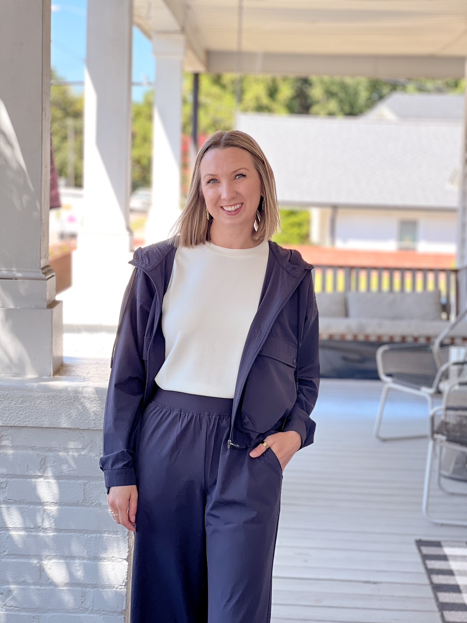 charcoal blue windbreaker jacket, zip up