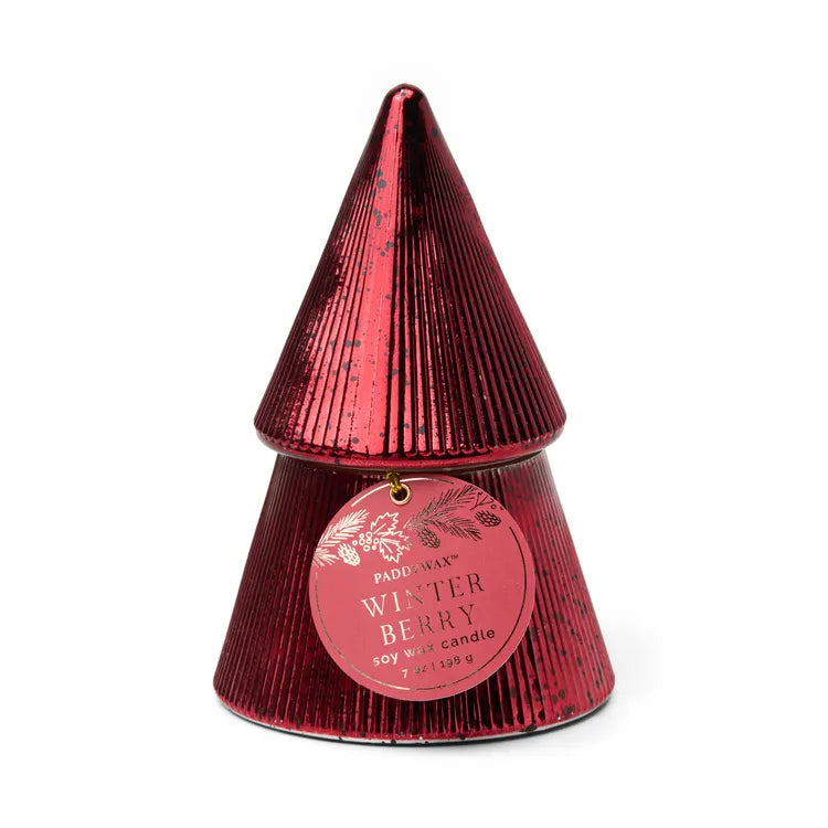 Paddywax Red Ribbed Mercury Stacked Tree Candle - Winter Berry
