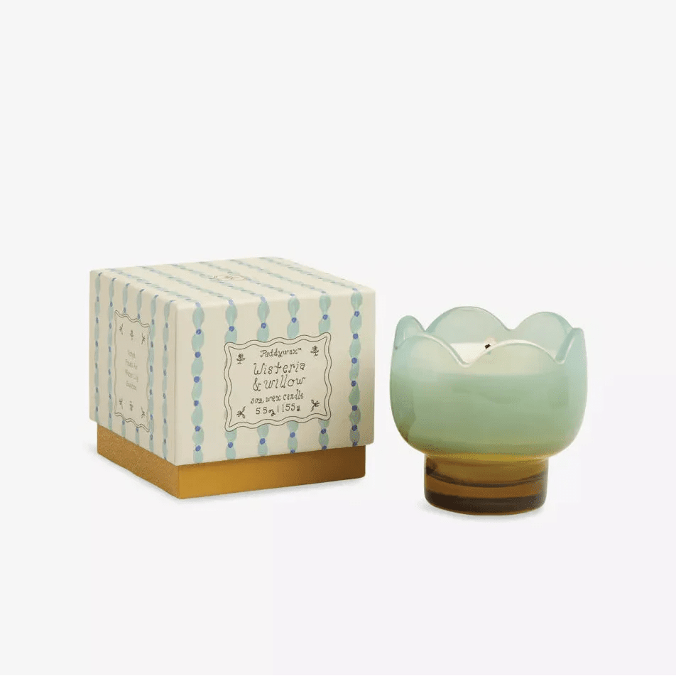 Rose & Lee Co Tulip Blue Glass Candle, Wisteria & Willow Candles