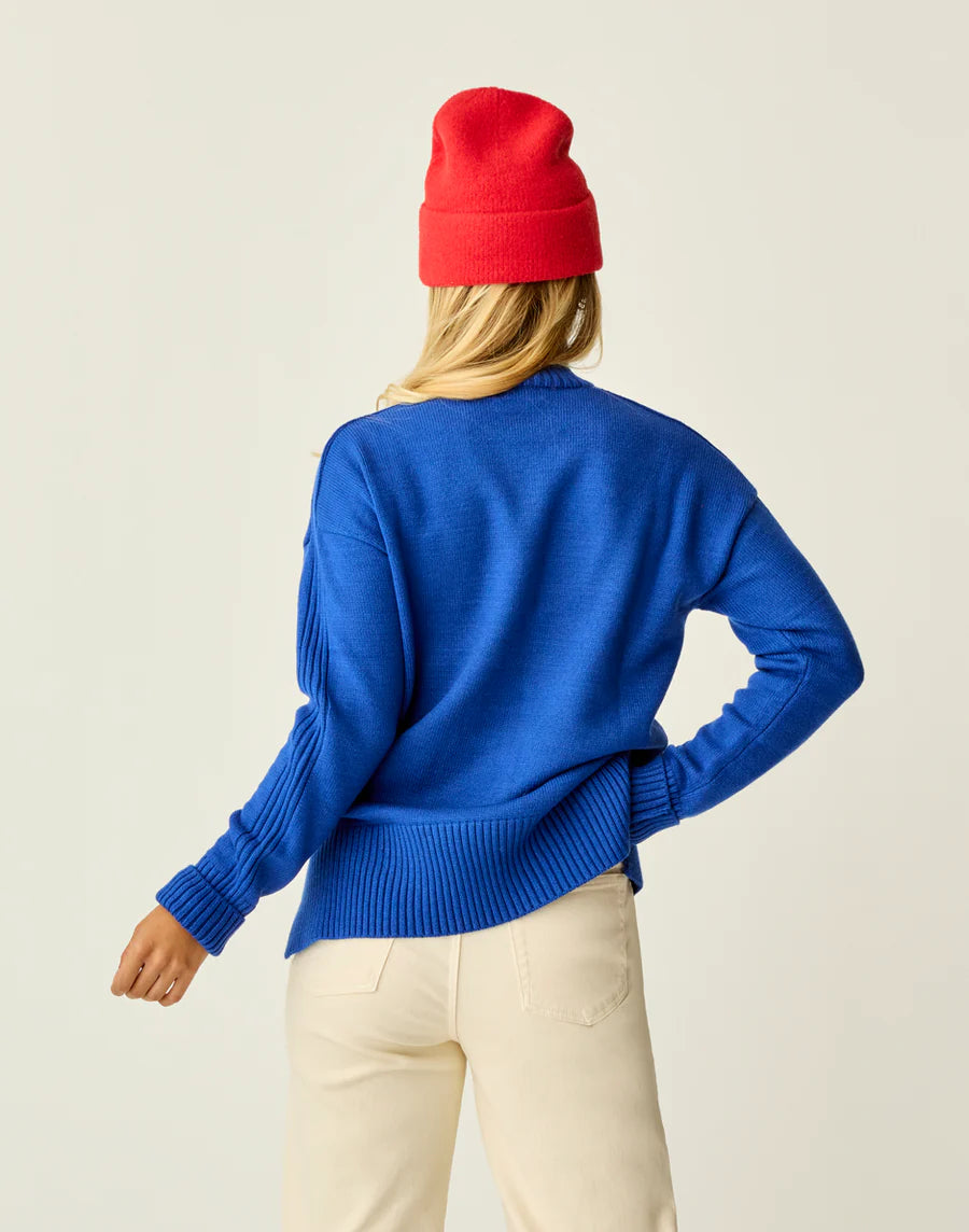 Blue Mock Neck Long Sleeve Sweater