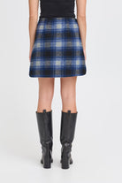 blue plaid mini length skirt