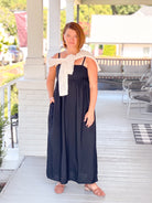 sleeveless square neckline empire waist adjustable straps black