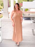 Coffee Brown Women's Linen Maxi Dress