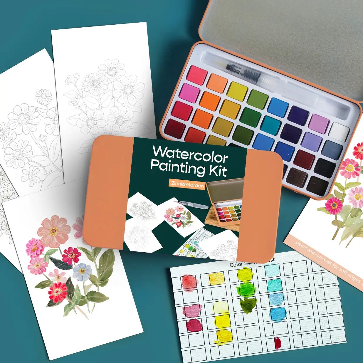 Rose & Lee Co Watercolor Painting Kit, Zinnia Garden Home & Gifts