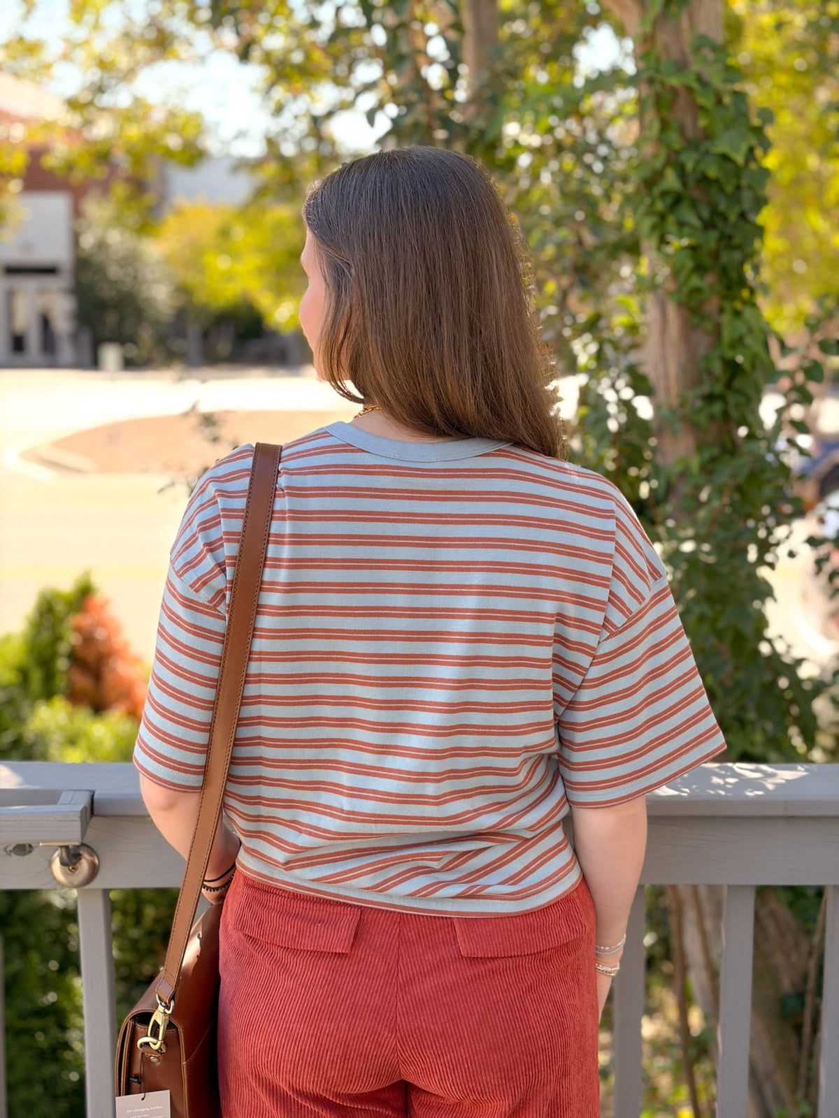Rose & Lee Co Zoe Top, Blue/Rust short sleeve