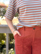 Rose & Lee Co Zoe Top, Blue/Rust short sleeve