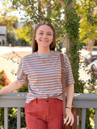 Rose & Lee Co Zoe Top, Blue/Rust short sleeve