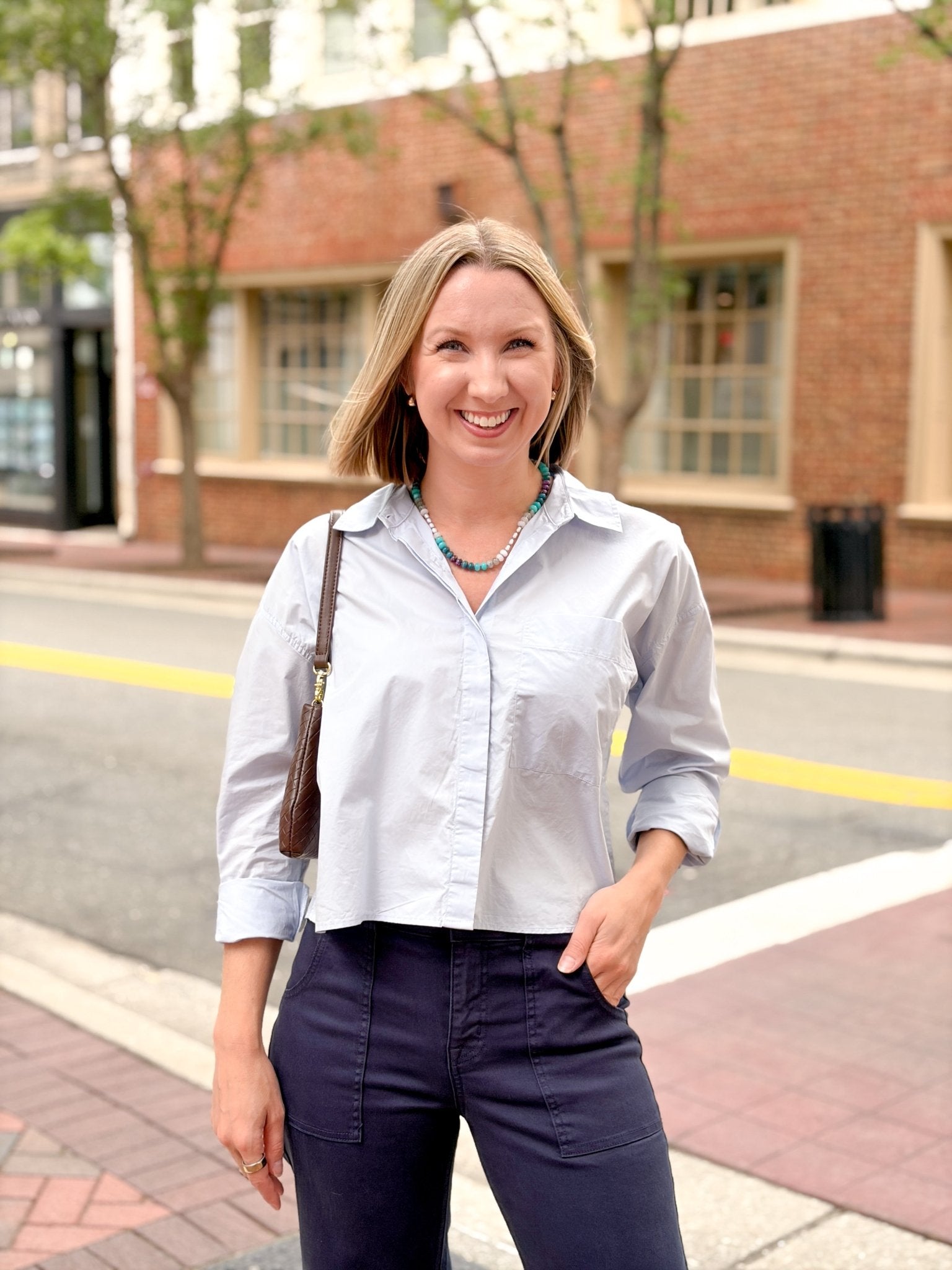 Rose & Lee Co Favorite Button Up Top, Hamptons Blue by Z Supply Work Tops