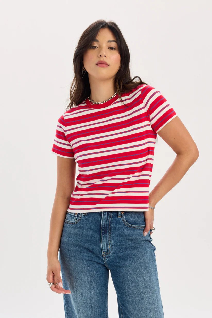 Rose & Lee Co Zuma Tee, Scarlet Stripe short sleeve