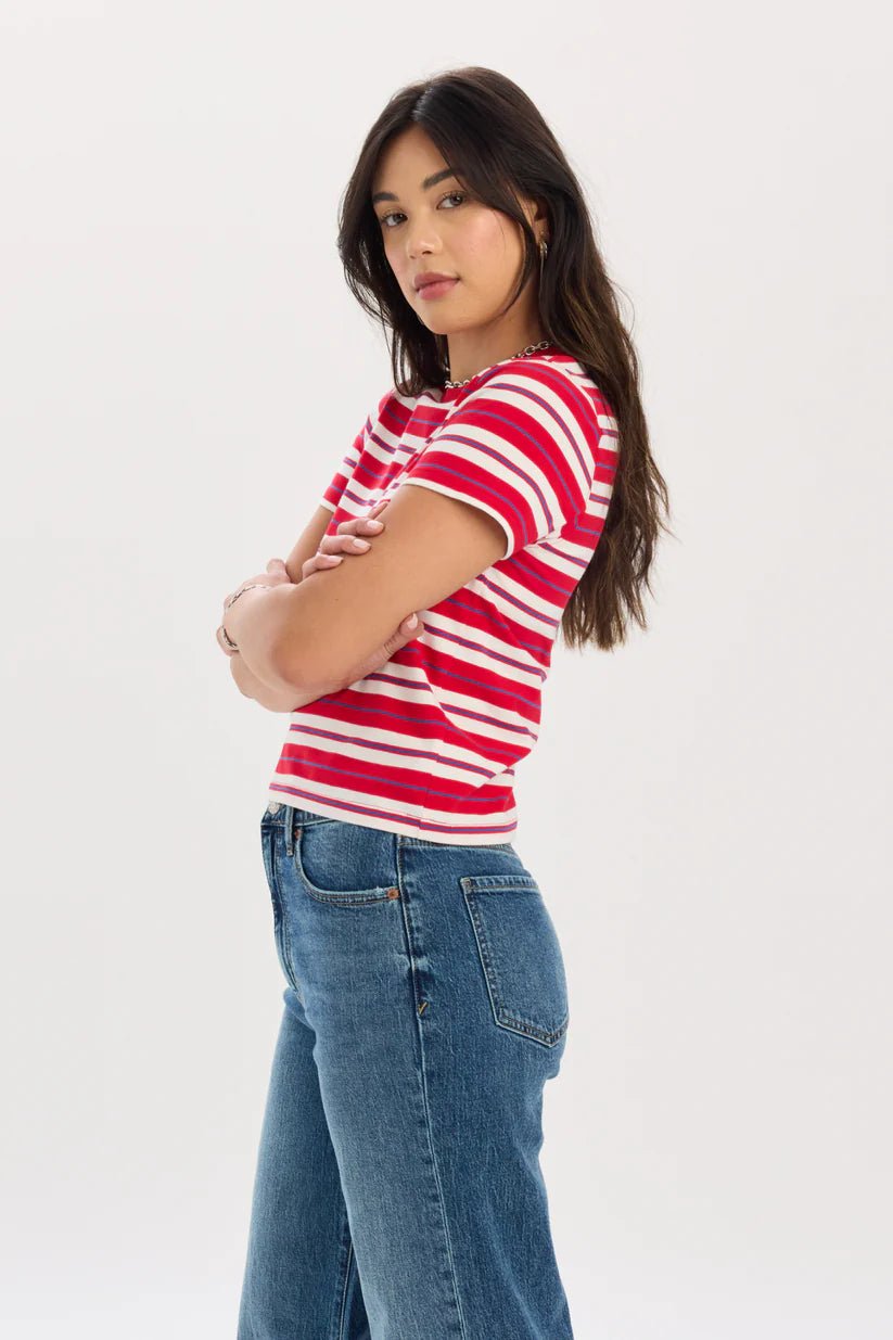 Rose & Lee Co Zuma Tee, Scarlet Stripe short sleeve