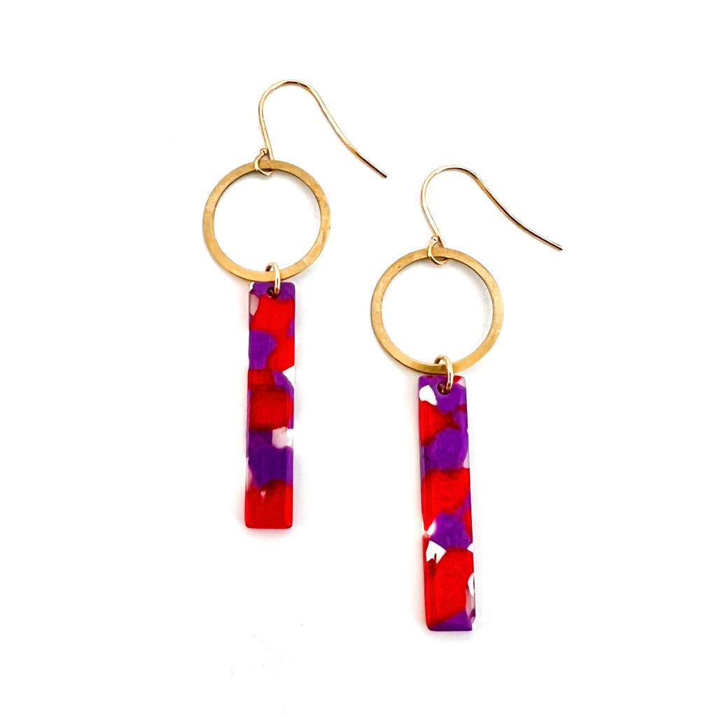 Red and purple mix dangle earring gold hardware ethical Apex boutique