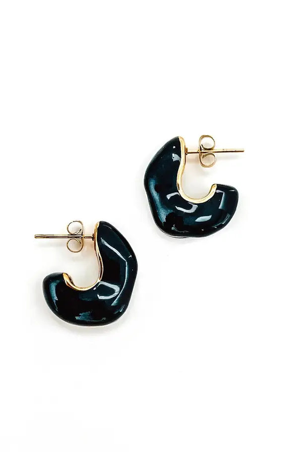 Black huggie hoop earrings ethical boutique Apex