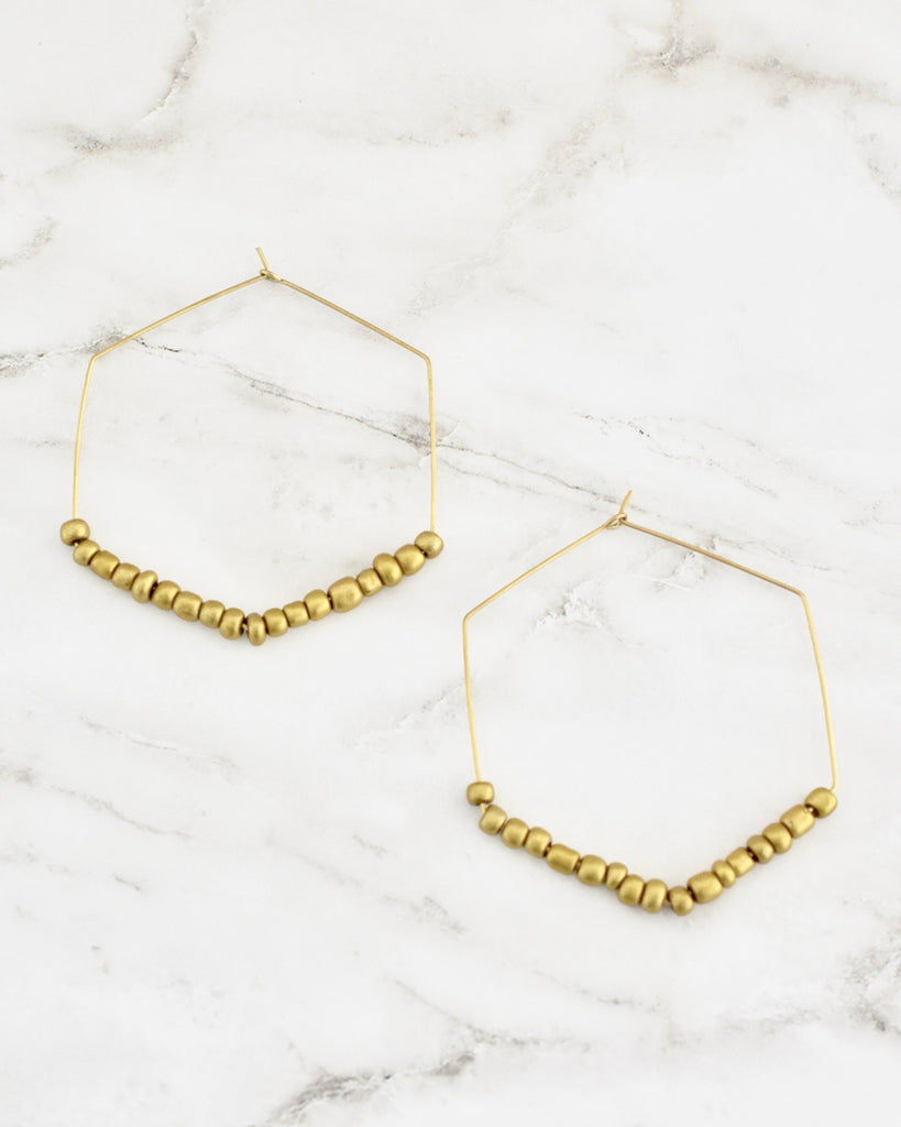 Brass Wire Gold Beaded Hoops Made in Haiti Apex ethical Boutique