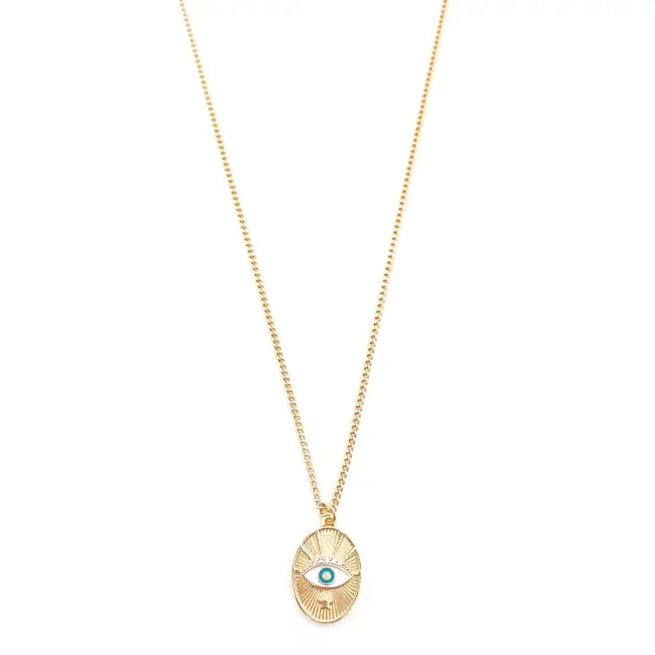 Gold Evil Eye oval pendant necklace Ethical Apex Boutique