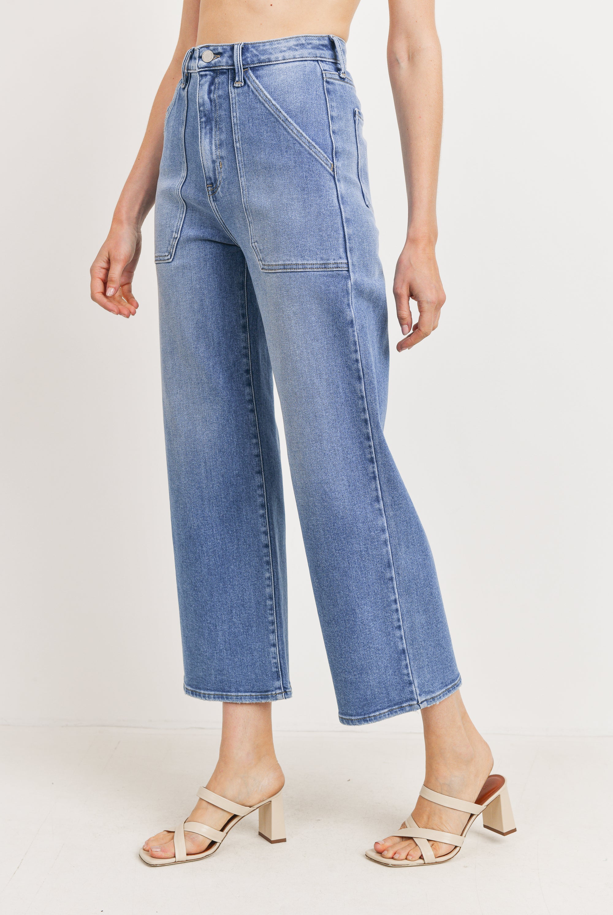 High rise wide leg cropped jeans