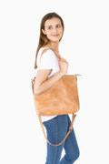 Elevate mid-size zipper tote camel Raleigh ethical boutique