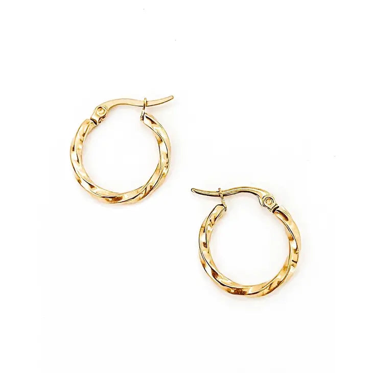 small twisted gold hoop earring ethical women's boutique Apex NC