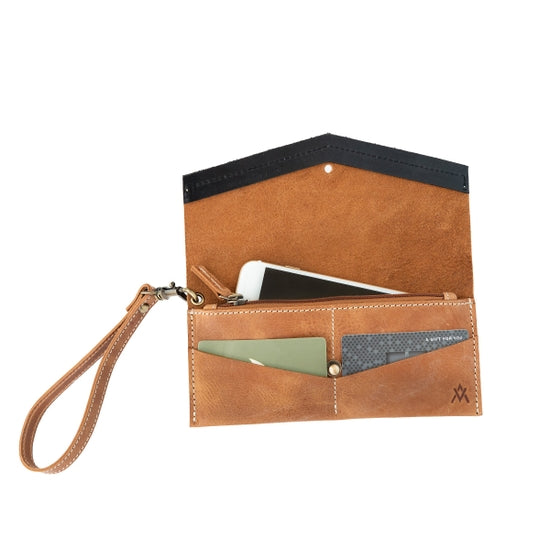 Elevate mini wallet in camel Raleigh ethical boutique