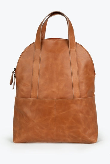 Joyn leather halfmoon backpack camel Raleigh ethical boutique